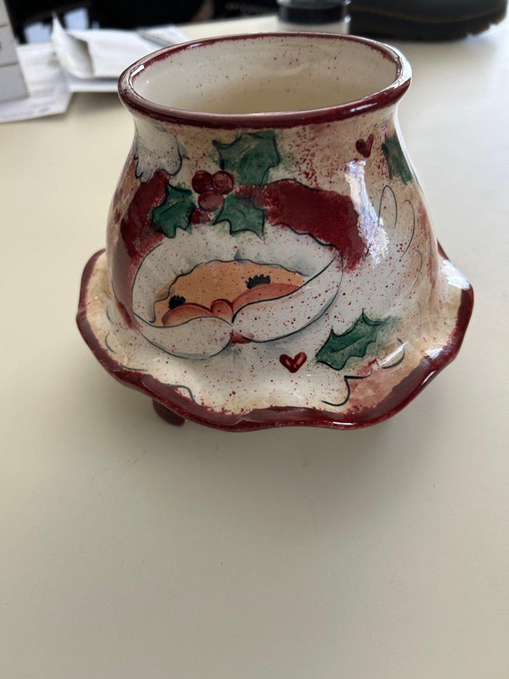 Vtg Hand-Painted Fairy lamp Holiday Santa  - Red & Cream - Picture 6 of 9